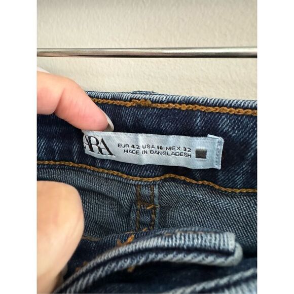 Zara Dark Denim Raw Hem Straight Ankle Length Jeans, Women’s Size 10 - Picture 5 of 11